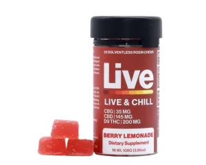 LIVE Live & Chill Berry Lemonade Fruit Chews CBD:CBG:THC 380 mg / 20 Gummies