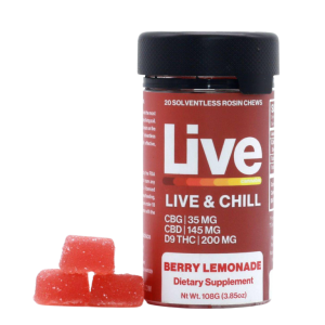 LIVE Live & Chill Berry Lemonade Fruit Chews CBD:CBG:THC 380 mg / 20 Gummies
