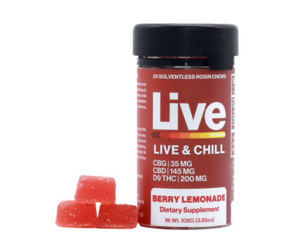 LIVE Live & Chill Berry Lemonade Fruit Chews CBD:CBG:THC 380 mg / 20 Gummies