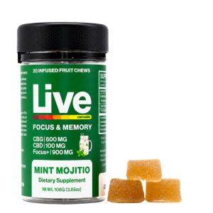 LIVE Focus & Memory Mint Mojito Fruit Chews CBD:CBG:CBDv 310 mg / 20 Gummies