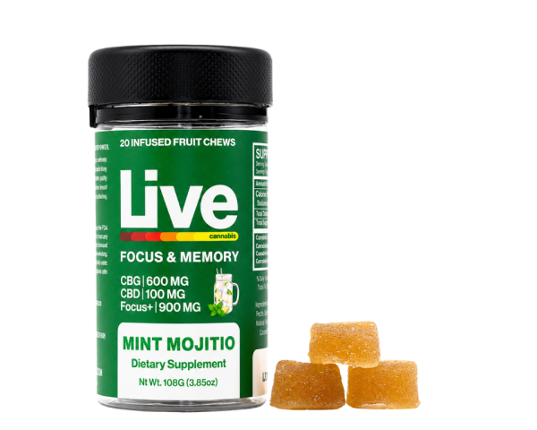 LIVE Focus & Memory Mint Mojito Fruit Chews CBD:CBG:CBDv 310 mg / 20 Gummies