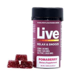 LIVE Relax & Snooze Pomaberry Fruit Chews CBN:CBD:THC 380 mg / 20 Gummies