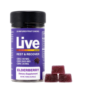 LIVE Rest & Recover Elderberry Fruit Chews CBN:CBD:CBG 675 mg / 20 Gummies