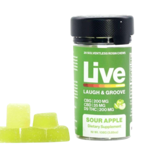 LIVE Laugh & Groove Sour Apple Fruit Chews CBD:CBG:THC 435 mg / 20 Gummies